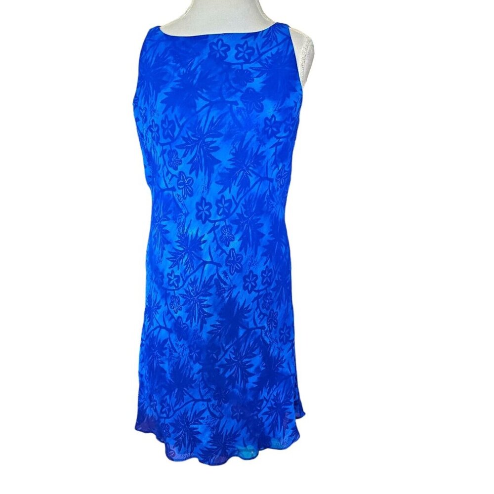 Vintage Y2K Blue Tropical Hawaiian Dress Floral Sleeveless Below Knee Size Large - Picture 2 of 11
